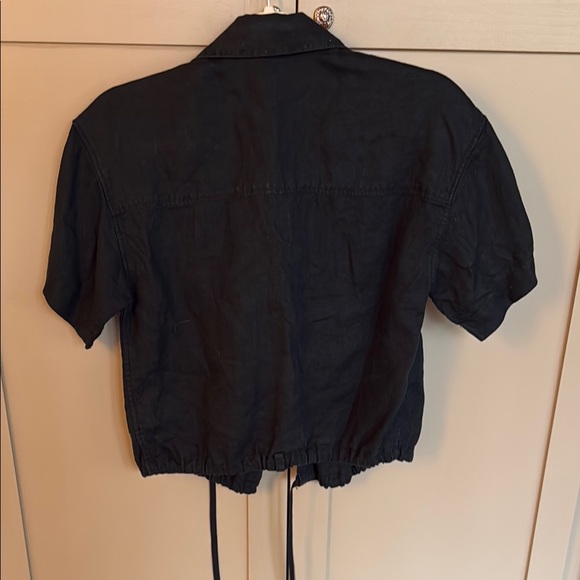 Athleta Playa Linen Black Short Sleeve Wrap Shirt - Picture 6 of 7